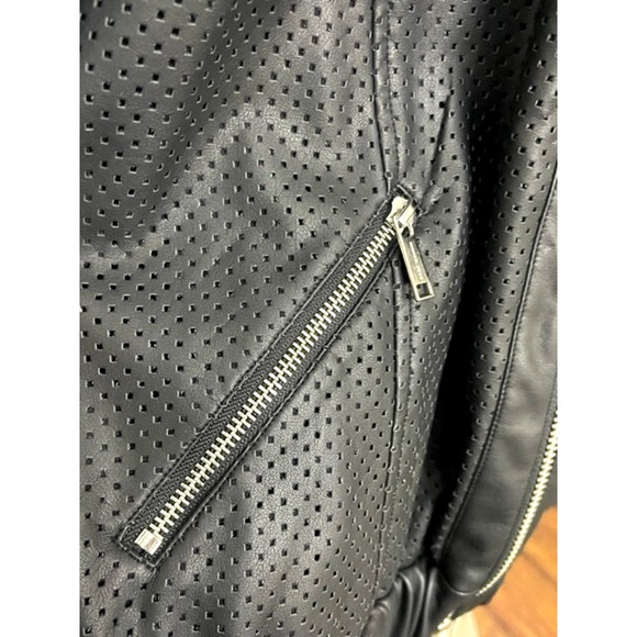 Michael Kors Women Black Faux Leather Bomber Perforated Jacket Sz Large NWT $195 - Picture 6 of 13